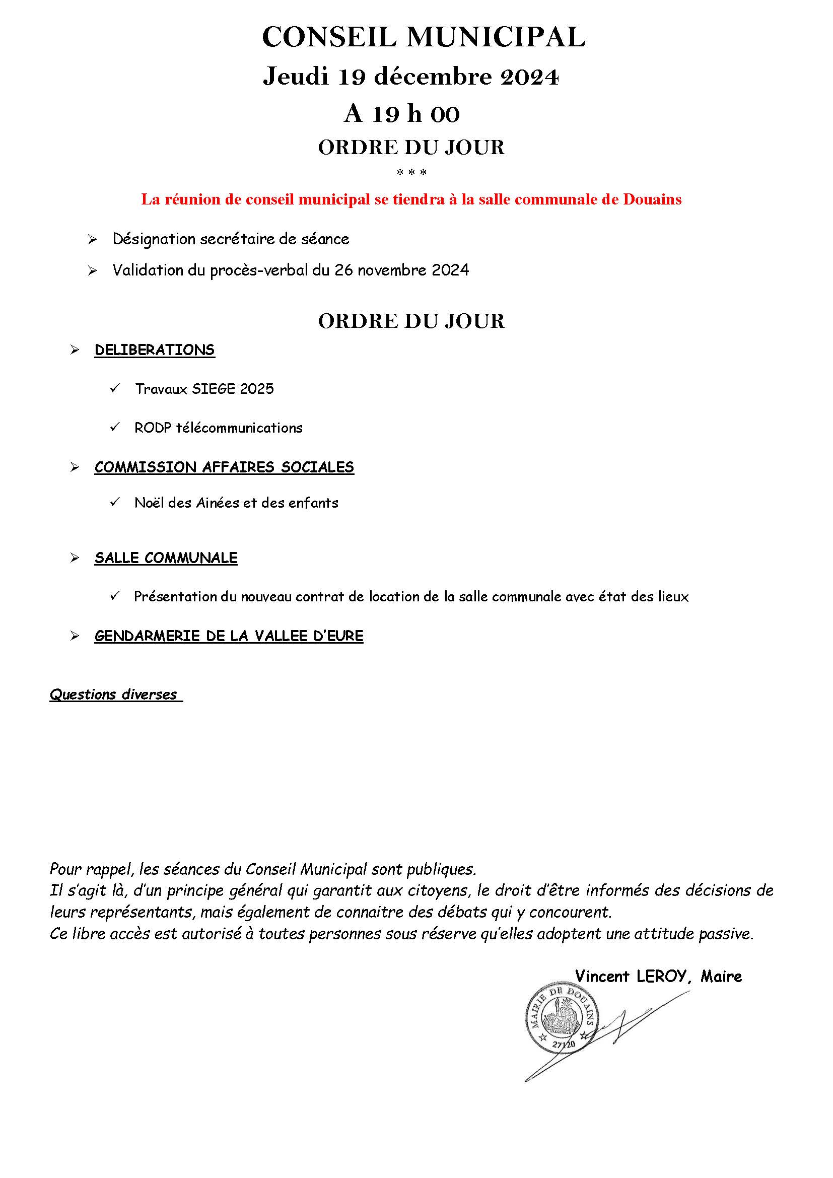 ordre du jour decembre 2024