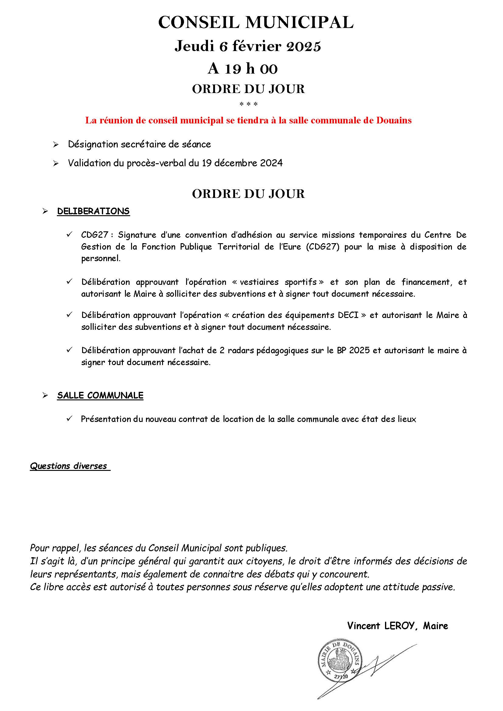 ordre du jour fevrier 2025