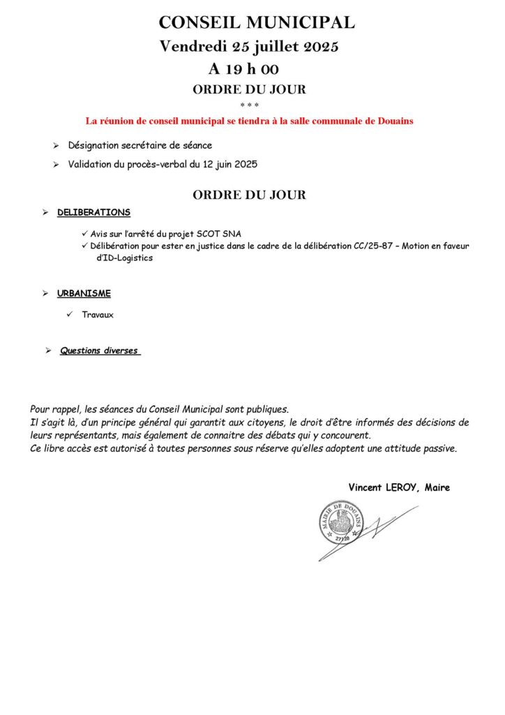 Ordre du jour 25 juillet 2025